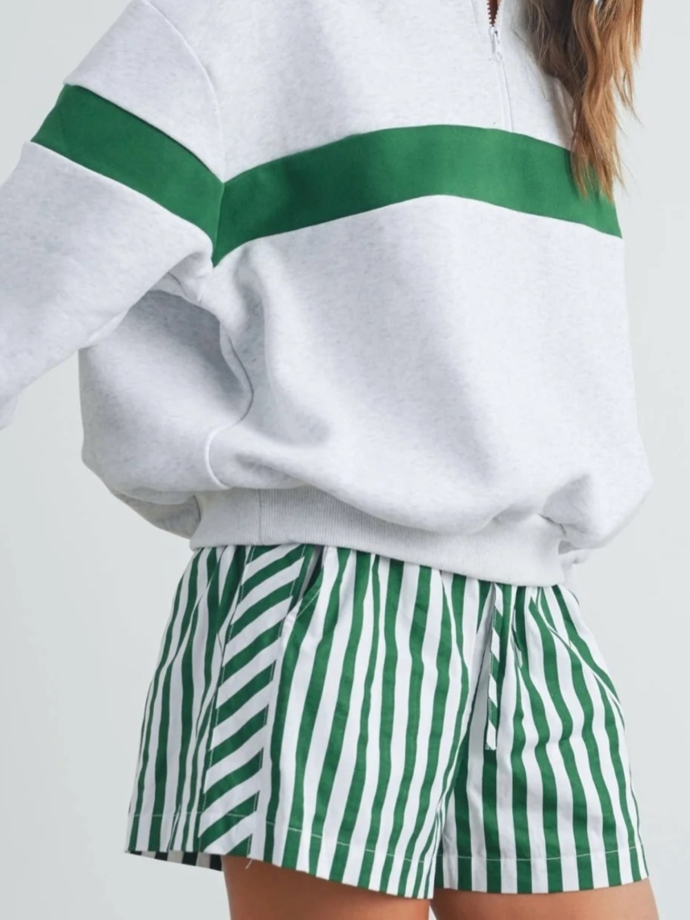 NWT Green & White Striped Women's Bermuda Shorts Summer Pool Beach